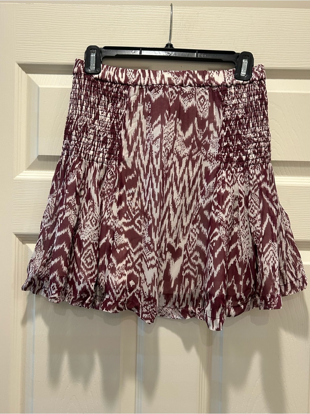 IRO Maroon and White Printed Smocked Mini Skirt